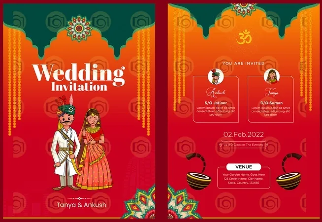 Rajasthani Theme Cartoon Wedding Invite Card